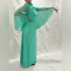 70s Teal gown with fabulous sleeves